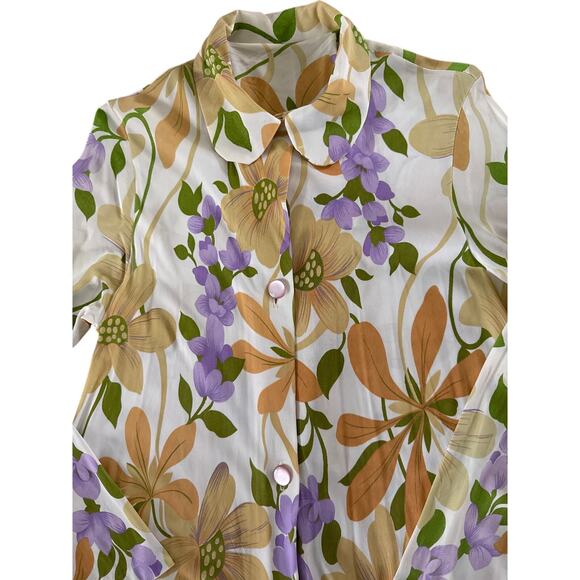 American Vintage unbranded 70's yellow Floral Maxi button down Dress medium - Picture 6 of 16